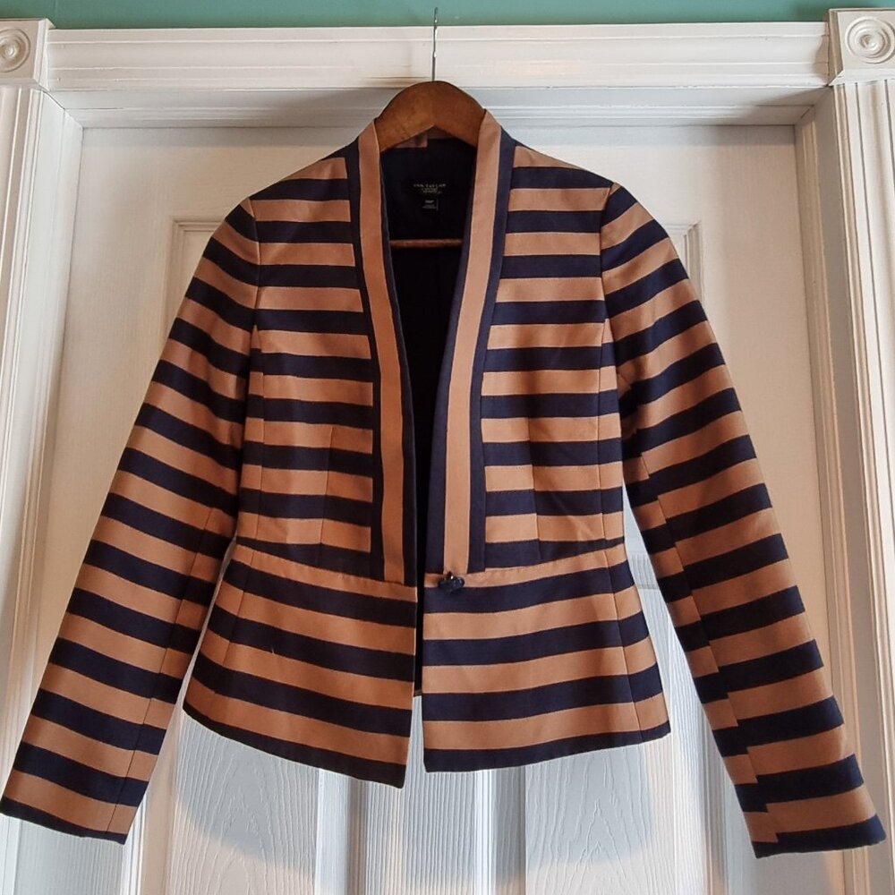 Ann Taylor petite peach and black striped suit jacket